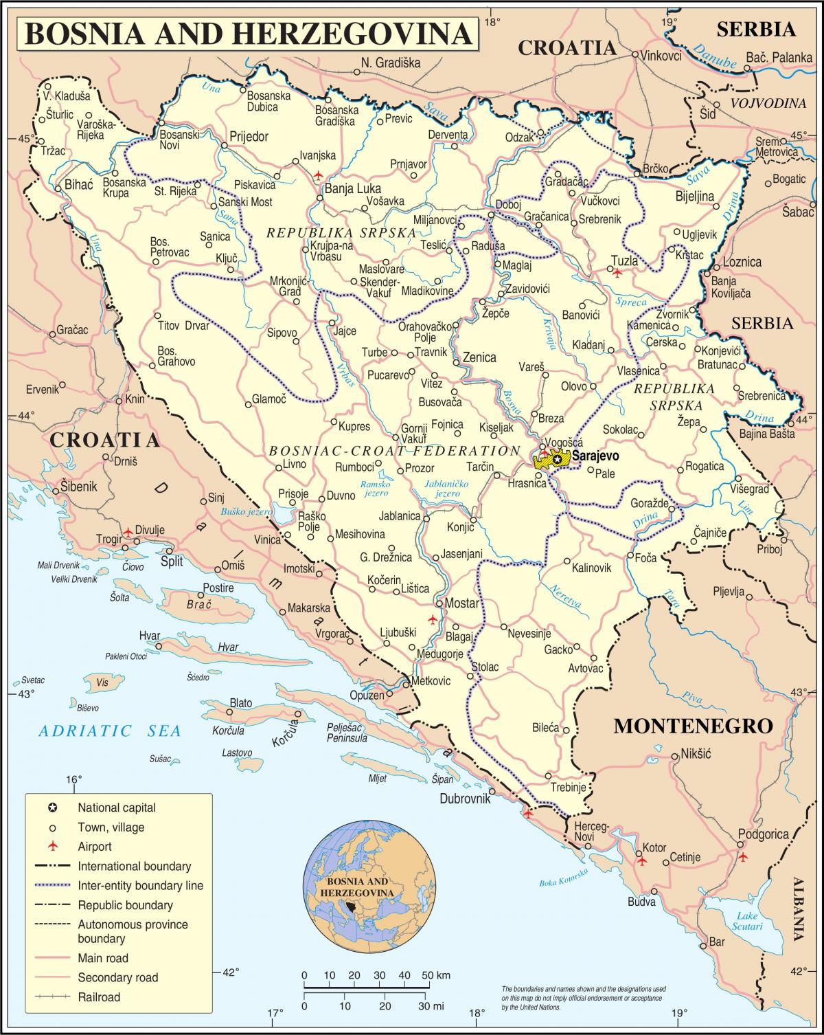 Mapa de Bosnia turística