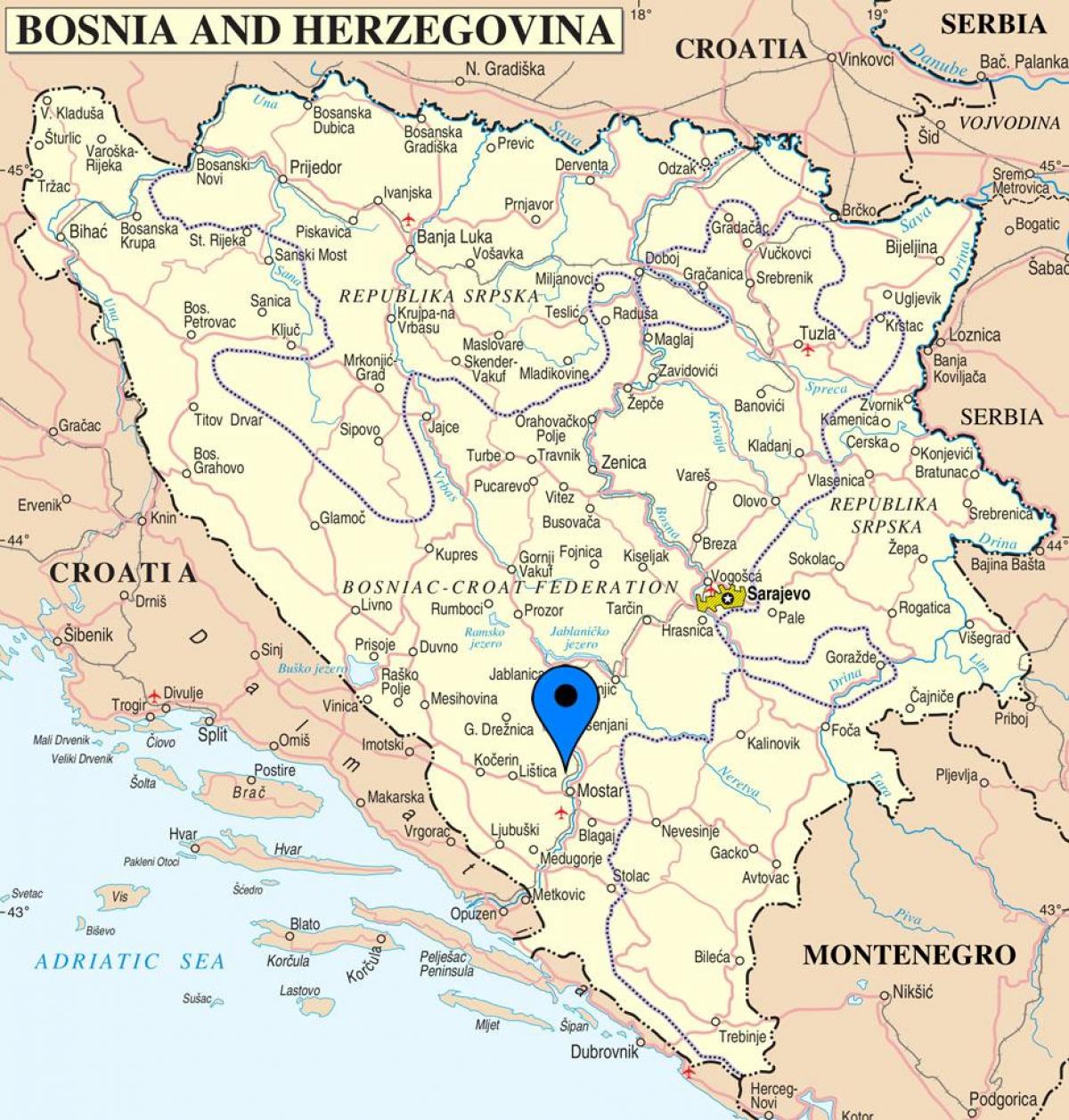mapa de mostar Bosnia-Hercegovina